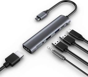 img 4 attached to 💻 Multi-Functional Slim Aluminum USB C Hub Adapter 5 in 1 - 4K HDMI, USB 3.0, 3.5mm Headphone Jack, USB-C Data Charging - MacBook Pro, iPad Pro, Nintendo Switch Compatible
