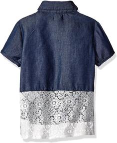 img 1 attached to 👚 Stylish XOXO Girls' Chambray Short Sleeve Top with Beautiful Crochet Back Panel for Trendy Girls