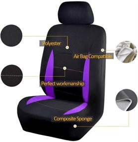 img 3 attached to 💺 Flying Banner 9 PCS Car Seat Covers for Front Seats and Rear Bench - Black/Purple Polyester Cover