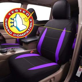 img 2 attached to 💺 Flying Banner 9 PCS Car Seat Covers for Front Seats and Rear Bench - Black/Purple Polyester Cover