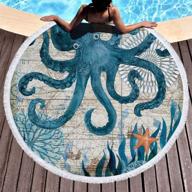 icosamro round beach towel - octopus microfiber beach blanket, blue ocean sea, large roundie lightweight beach towel for kids, women, men, boys, girls - 59 inches in blue logo