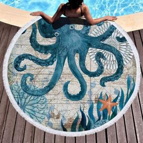 img 4 attached to IcosaMro Round Beach Towel - Octopus Microfiber Beach Blanket, Blue Ocean Sea, Large Roundie Lightweight Beach Towel for Kids, Women, Men, Boys, Girls - 59 Inches in Blue