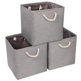 img 4 attached to 📦 Syeeiex Foldable Cube Storage Bin Organizer, Fabric Bins for Nursery Home and Bedroom, Grey, 3-Pack with Handles