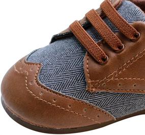 img 2 attached to Kuner Baby Boys Brown PU Leather Canvas Rubber Sole Outdoor First Walkers Shoes for 6-24 Month Olds