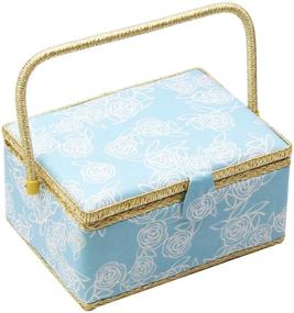 img 4 attached to 🧵 Blue Flower Pattern Sewing Basket Organizer with Accessories and DIY Sewing Kits for Adults - Large Size Supplies
