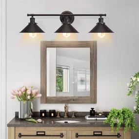 img 2 attached to Enhance Your Bathroom with Stylish Bathroom Vanity Light Fixtures - Farmhouse Wall Sconce Industrial Kitchen Wall Lighting with Matte Black Cone Metal Shade (3 Light)