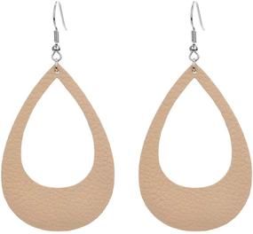 img 3 attached to Geometric Wooden Leather Teardrop Earrings