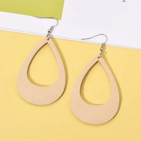 img 2 attached to Geometric Wooden Leather Teardrop Earrings