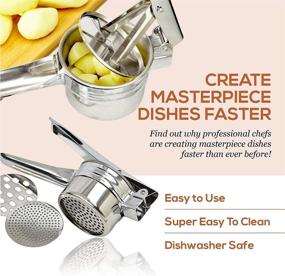 img 1 attached to Premium Stainless Steel Potato Ricer Masher with 3 Interchangeable Discs - Ideal for Fruits, Vegetables, Baby Food, Easy to Clean - Manual Potato Press for Enhanced SEO