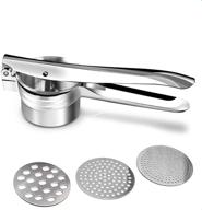 premium stainless steel potato ricer masher with 3 interchangeable discs - ideal for fruits, vegetables, baby food, easy to clean - manual potato press for enhanced seo logo