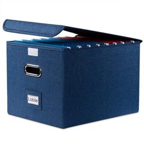 img 4 attached to PRANDOM File Organizer Box - Set Of 1 Collapsible Decorative Linen Filing Storage Hanging File Folders With Lids Office Cabinet Letter Size Royal Blue (15X12