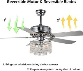 img 2 attached to 💎 Modern Crystal Ceiling Fan with Remote Control - 52 inch, Reversible Motor, 5 Reversible Wood Blades, Crystal Chandelier - Chrome Finish - Perfect for Home Decoration, Living Room, Bedroom