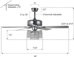 img 1 attached to 💎 Modern Crystal Ceiling Fan with Remote Control - 52 inch, Reversible Motor, 5 Reversible Wood Blades, Crystal Chandelier - Chrome Finish - Perfect for Home Decoration, Living Room, Bedroom