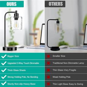 img 3 attached to 🔘 Pair of Industrial Touch Control Table Lamps with USB Ports, AC Outlet, and Dimmable 3-Way Functionality. Seeded Glass Shades for Bedroom, Office. Includes 2 LED Bulbs.