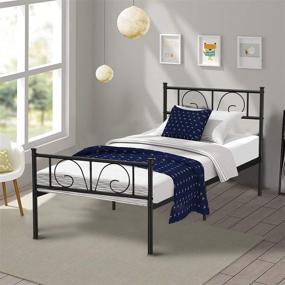 img 1 attached to 🛏️ Kids Metal Bed Frame for Twin Size Platform with Slatted Headboard and Footboard, Noise-Free, No Box Spring/Mattress Foundation Required in Bedroom/Guest Room (Black)