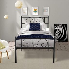 img 2 attached to 🛏️ Kids Metal Bed Frame for Twin Size Platform with Slatted Headboard and Footboard, Noise-Free, No Box Spring/Mattress Foundation Required in Bedroom/Guest Room (Black)