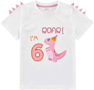 dinosaur themed 6th birthday girl t-shirt | b-day party tee | toddler gift | 6 years old | 100% cotton embroidery top | short sleeve t-rex white printed t-shirt logo