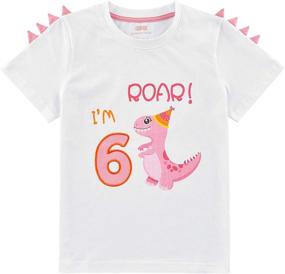 img 4 attached to Dinosaur Themed 6th Birthday Girl T-Shirt | B-Day Party Tee | Toddler Gift | 6 Years Old | 100% Cotton Embroidery Top | Short Sleeve T-Rex White Printed T-Shirt