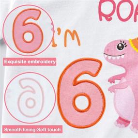 img 2 attached to Dinosaur Themed 6th Birthday Girl T-Shirt | B-Day Party Tee | Toddler Gift | 6 Years Old | 100% Cotton Embroidery Top | Short Sleeve T-Rex White Printed T-Shirt