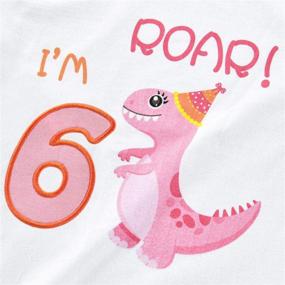 img 3 attached to Dinosaur Themed 6th Birthday Girl T-Shirt | B-Day Party Tee | Toddler Gift | 6 Years Old | 100% Cotton Embroidery Top | Short Sleeve T-Rex White Printed T-Shirt