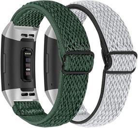 img 4 attached to Оптический эластичный браслет OCEBEEC, 2 штуки, подходит для Fitbit Charge 4/3/SE - регулируемый 📿 дышащий наручный спортивный браслет из нейлонового материала в армейской зелени и черно-белого цвета для мужчин и женщин