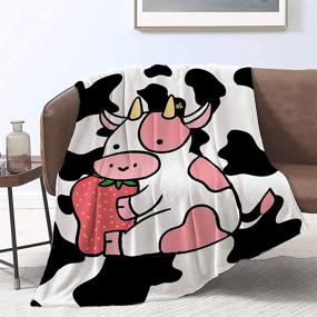 img 3 attached to 🍓 Todeyya Strawberry Cow Throw Blanket - Flannel Fleece Air Conditioning Quilt: Best Lightweight Cozy Plush Blanket for Sofa, Chair, Bedroom – Small Size: 50"x40" – Perfect Gift for Kids