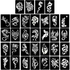 img 4 attached to 🐾 Kotbs 4 Sheets Animal Patterns Henna Tattoo Stencil Kit, 32pcs Temporary Glitter Airbrush Tattoo Stencils - Arabian Tattoo Stickers for Face & Body Paint Art