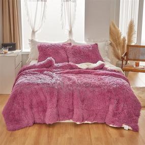 img 2 attached to 🛏️ Luxury Faux Fur Queen Size Comforter Set with Shaggy Velvet & Plush Sherpa Backing - Reversible, Warm Bedding Set for Winter in Old-Pink Long Hair