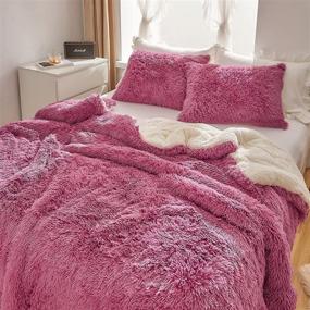 img 3 attached to 🛏️ Luxury Faux Fur Queen Size Comforter Set with Shaggy Velvet & Plush Sherpa Backing - Reversible, Warm Bedding Set for Winter in Old-Pink Long Hair