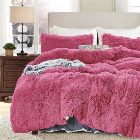 img 4 attached to 🛏️ Luxury Faux Fur Queen Size Comforter Set with Shaggy Velvet & Plush Sherpa Backing - Reversible, Warm Bedding Set for Winter in Old-Pink Long Hair