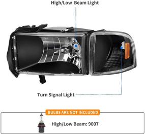 img 3 attached to 🚗 DWVO Headlight Assembly: Black Housing for 94-02 Dodge Ram 1500/2500/3500
