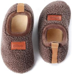 img 4 attached to Non-Slip Fleece-Lined Winter House Slippers for Girls and Boys - Cozy Household Shoes with Anti-Slip Rubber Sole, Perfect for Indoor and Outdoor Use