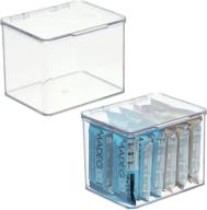 mdesign stackable clear food storage bin with hinged lid for kitchen pantry, cabinet, or refrigerator - set of 3 containers with 32 organizer labels in clear/black логотип