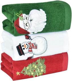 img 4 attached to Premium Pack of 3 Christmas Hand Towels - Jumbo Size 16 x 25 inch, Festive Cotton Kitchen & Bathroom Towels with Decorative Holiday Embroidery