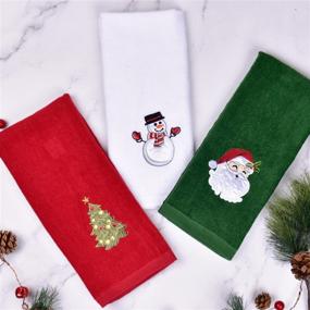 img 2 attached to Premium Pack of 3 Christmas Hand Towels - Jumbo Size 16 x 25 inch, Festive Cotton Kitchen & Bathroom Towels with Decorative Holiday Embroidery