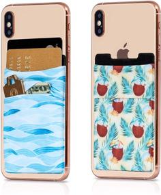 img 4 attached to 📱 Stretchy Cell Phone Stick on Wallet Card Holder Phone Pocket for iPhone, Android, and All Smartphones - Coconut & Waves (Pack of Two)