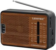📻 leotec am fm radio - portable battery powered radio with best reception, 2d, loud speaker - ideal for elders and home use (wood-round hole) logo