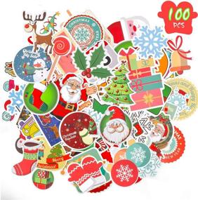 img 4 attached to 🎄 100pcs Christmas Stickers Bulk with No Repetition - Cartoon Waterproof Graffiti Vinyl Decal Stickers Pack for Cards, Bags, Boxes, Scrapbook, Window, Glass - Ideal for Christmas Holiday Decorations Supplies