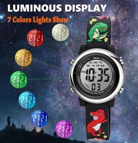 img 2 attached to 🦖 Venhoo Kids Watches for Boys: Waterproof Silicone, 3D Cartoon Design, 7 Color Flashing Lights – Black Dinosaur Wrist Watch for Toddlers and Children