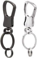 🔑 carabiner keychain clips - keychain for men and women with 2 key rings - stainless steel quick release key holder for belt - set of 2 (black & silver) - feb.7 logo