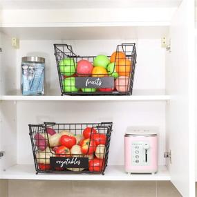 img 3 attached to 🍎 X-cosrack 3-Tier Foldable Wire Basket Stackable Fruit Vegetable Storage Basket with Name Plate - Kitchen Counter Pantry Cabinet Metal Mesh Bin Organizer, 14.1''L x 12.5''W x 23.6''H