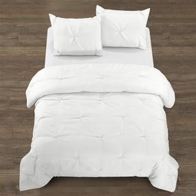 img 3 attached to Casa Lydia All Season Reversible Pintuck King Comforter Set - Lightweight & Ultra-Soft Microfiber - Machine Washable - White