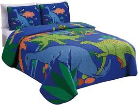 img 1 attached to 🦖 Vibrant Multicolor Dinosaurs Design Bedspread Quilt for Kids and Teens - Full Size