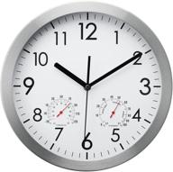 ⏰ woophen 12 inch silent wall clock with temperature and humidity, non-ticking, silver logo