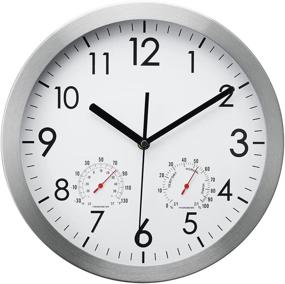 img 4 attached to ⏰ WOOPHEN 12 Inch Silent Wall Clock with Temperature and Humidity, Non-Ticking, Silver