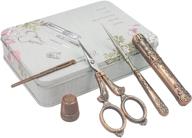 🧵 complete european antique vintage sewing kit with embroidery scissors: includes sewing needle box, awl, finger cots, threader, and diy embroidery tools logo