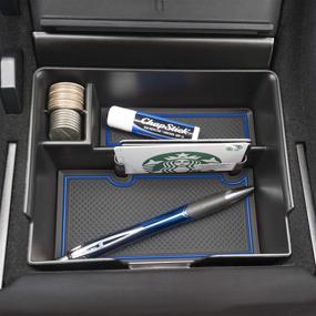 img 3 attached to 🚗 Custom Interior Anti Dust Center Console Organizer Tray with Liner Mats for Tesla Model 3 Accessories 2017-2019 - Premium 3-pc Set with Blue Trim - CupHolderHero