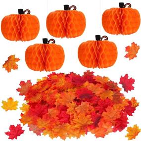 img 4 attached to 🍂 Fall-themed Party Decorations: 5-Piece Tissue Paper Pumpkin and 200-Piece Autumn Maple Leaves for Halloween and Thanksgiving