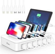 🔌 6-port charging station for multiple devices, white - compatible with apple charging station, iphones, micro usb, type c, phones, ipads, tablets, kindles, and more logo