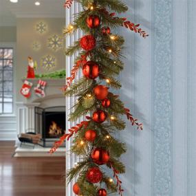 img 3 attached to 🎄 National Tree Company 9 Foot Pre-Lit Artificial Evergreen Christmas Garland with Glittered Stems, Ball Ornaments, White Lights, Battery Powered - Decorated Christmas Collection
